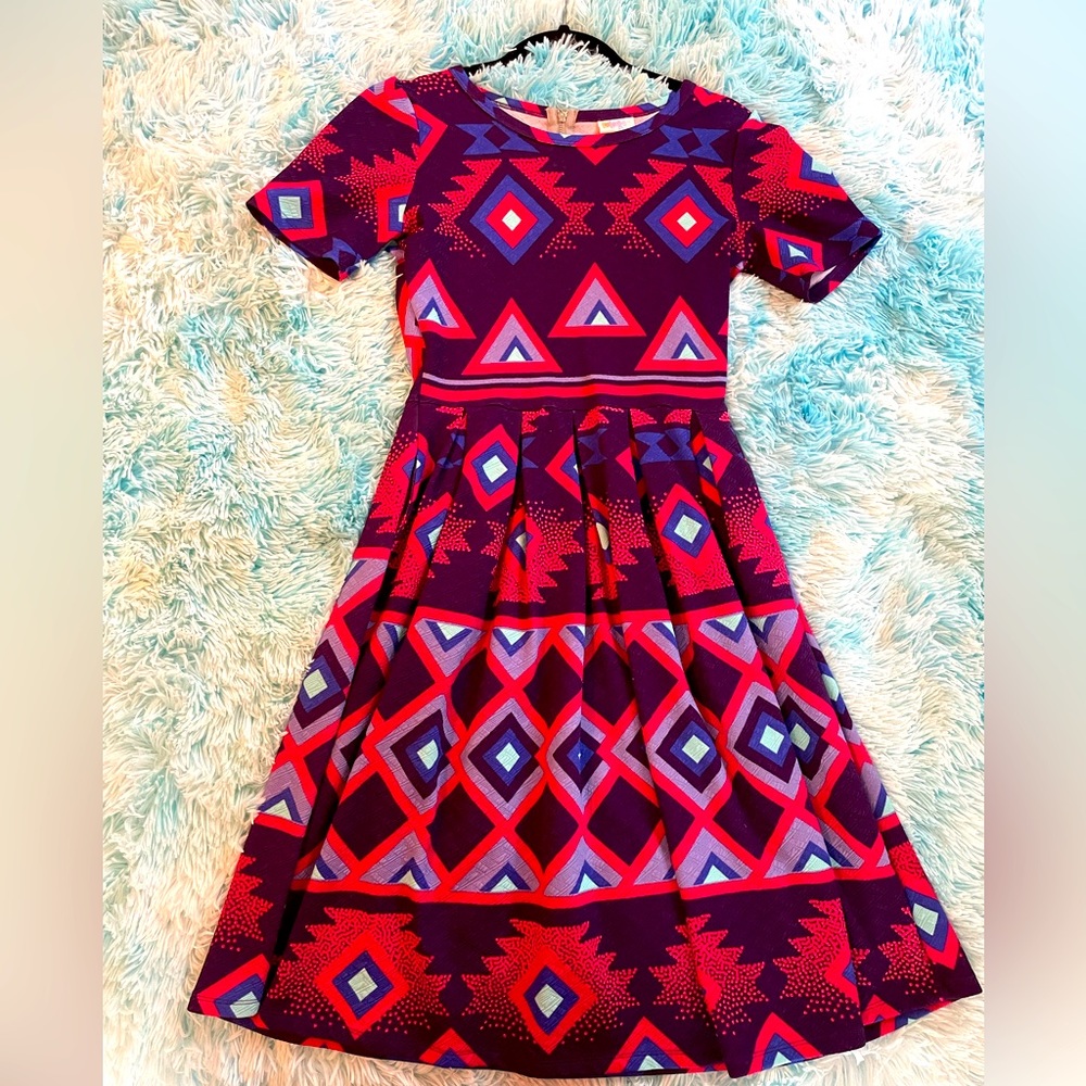 LulaRoe Amelia Aztec Purple Dress Size Small
